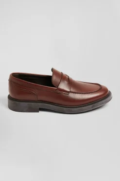 Brown polished leather loafers