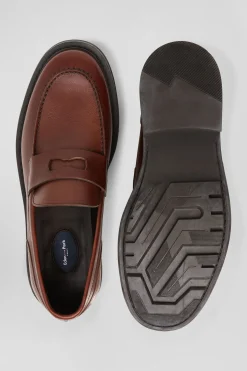Brown polished leather loafers