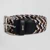 Brown rubber stretch braided belt with silver metal buckle