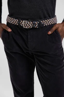 Brown rubber stretch braided belt with silver metal buckle