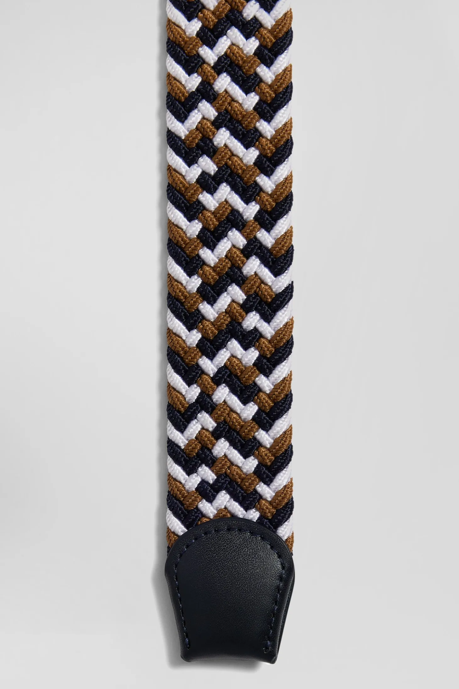 Brown rubber stretch braided belt with silver metal buckle