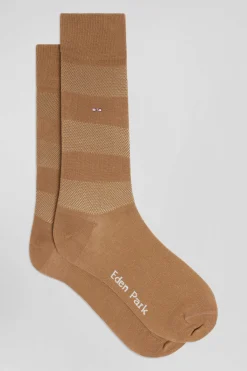 Brown socks with knit plays in stretch cotton