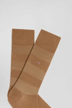 Brown socks with knit plays in stretch cotton