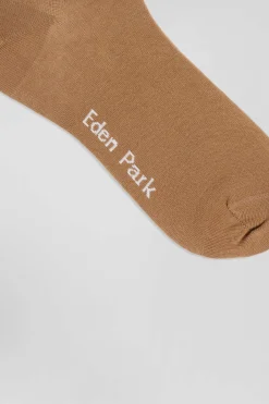Brown socks with knit plays in stretch cotton
