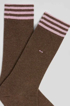 Brown socks with striped details in stretch cotton