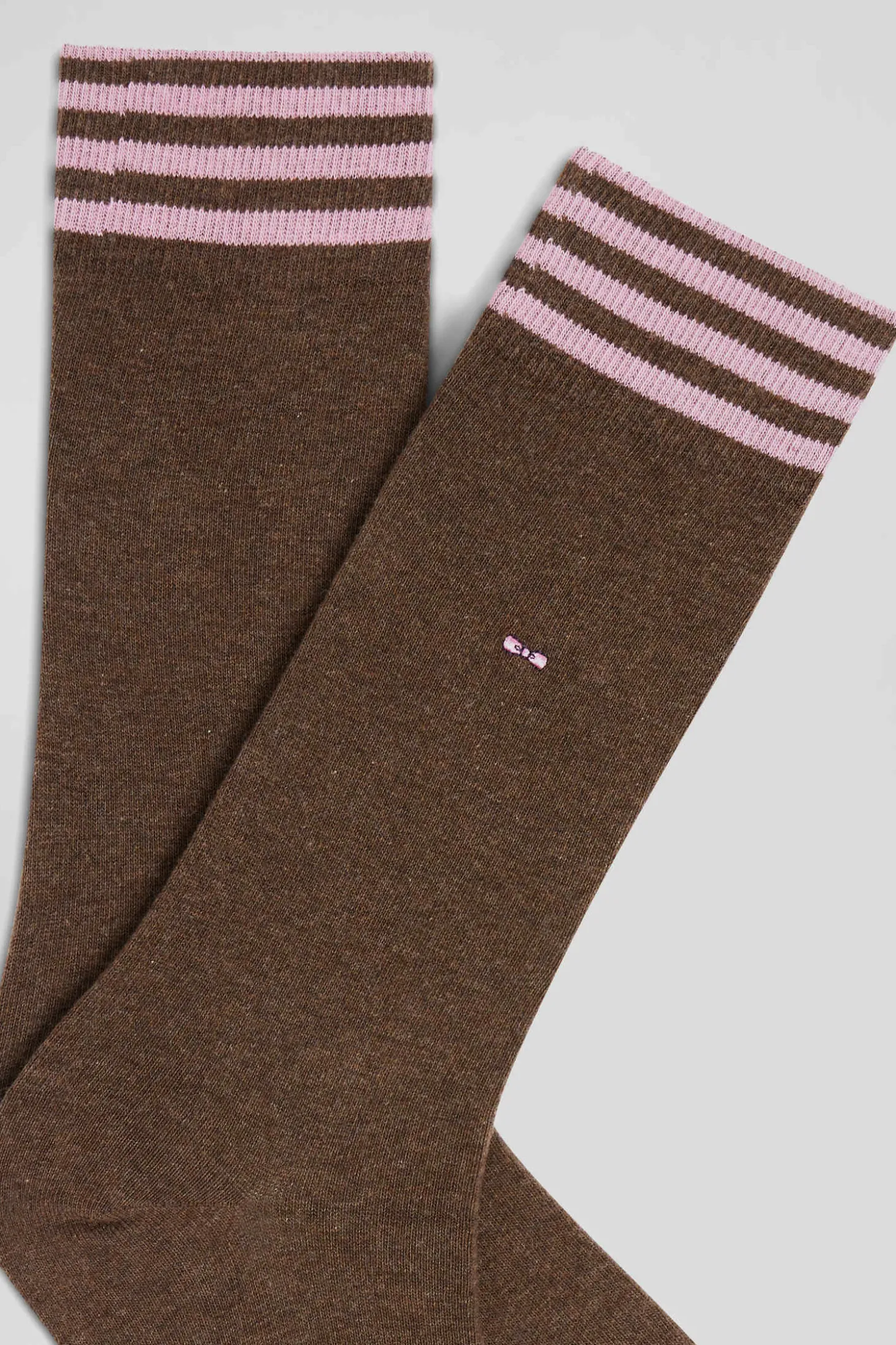 Brown socks with striped details in stretch cotton
