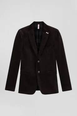 Brown stretch cotton velvet jacket Modern fit