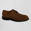 Brown suede leather lace-up Derbies