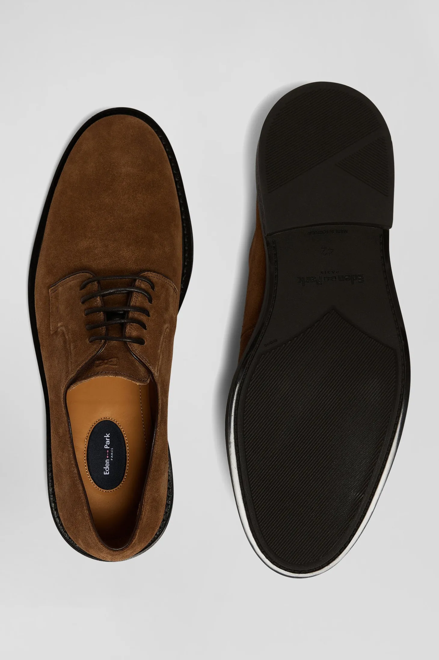 Brown suede leather lace-up Derbies