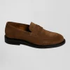 Brown suede leather loafers
