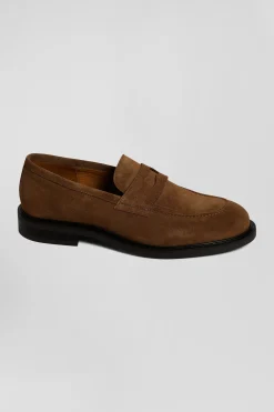 Brown suede leather loafers
