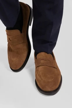 Brown suede leather loafers