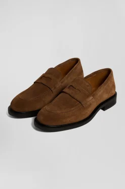 Brown suede leather loafers