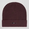 Burgundy knitted cotton beanie with tricolour details