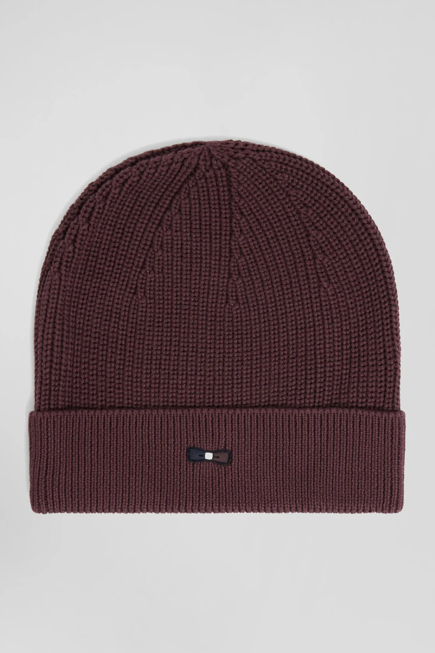 Burgundy knitted cotton beanie with tricolour details