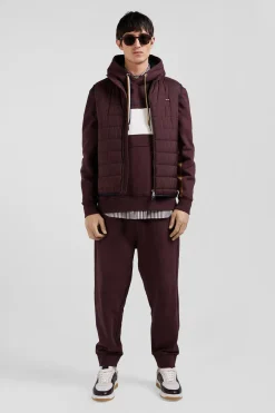 Burgundy quilted sleeveless high collar down vest