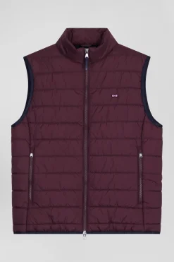Burgundy quilted sleeveless high collar down vest
