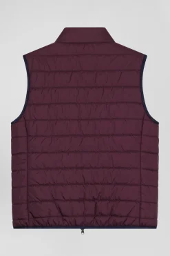 Burgundy quilted sleeveless high collar down vest
