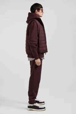 Burgundy quilted sleeveless high collar down vest
