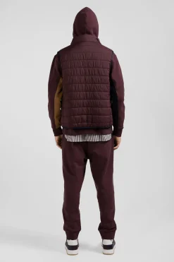 Burgundy quilted sleeveless high collar down vest