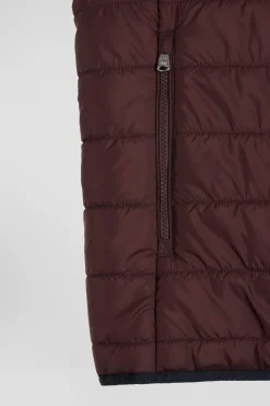 Burgundy quilted sleeveless high collar down vest