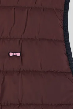 Burgundy quilted sleeveless high collar down vest