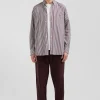 Burgundy striped cotton poplin shirt Regular fit