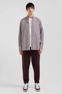 Burgundy striped cotton poplin shirt Regular fit