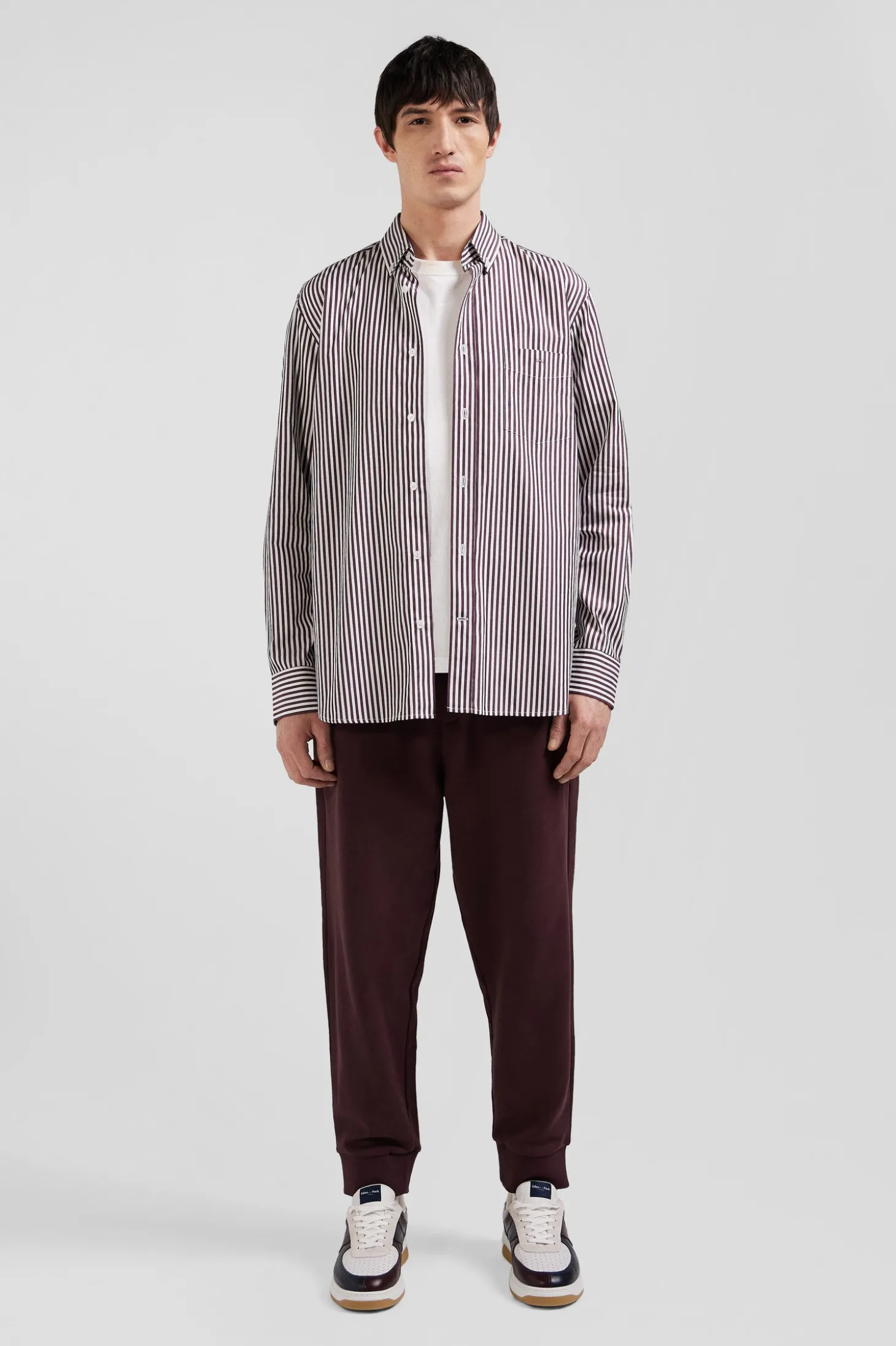 Burgundy striped cotton poplin shirt Regular fit