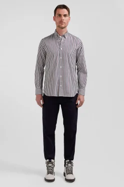 Burgundy striped cotton poplin shirt Regular fit
