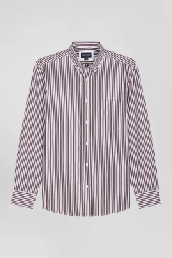 Burgundy striped cotton poplin shirt Regular fit