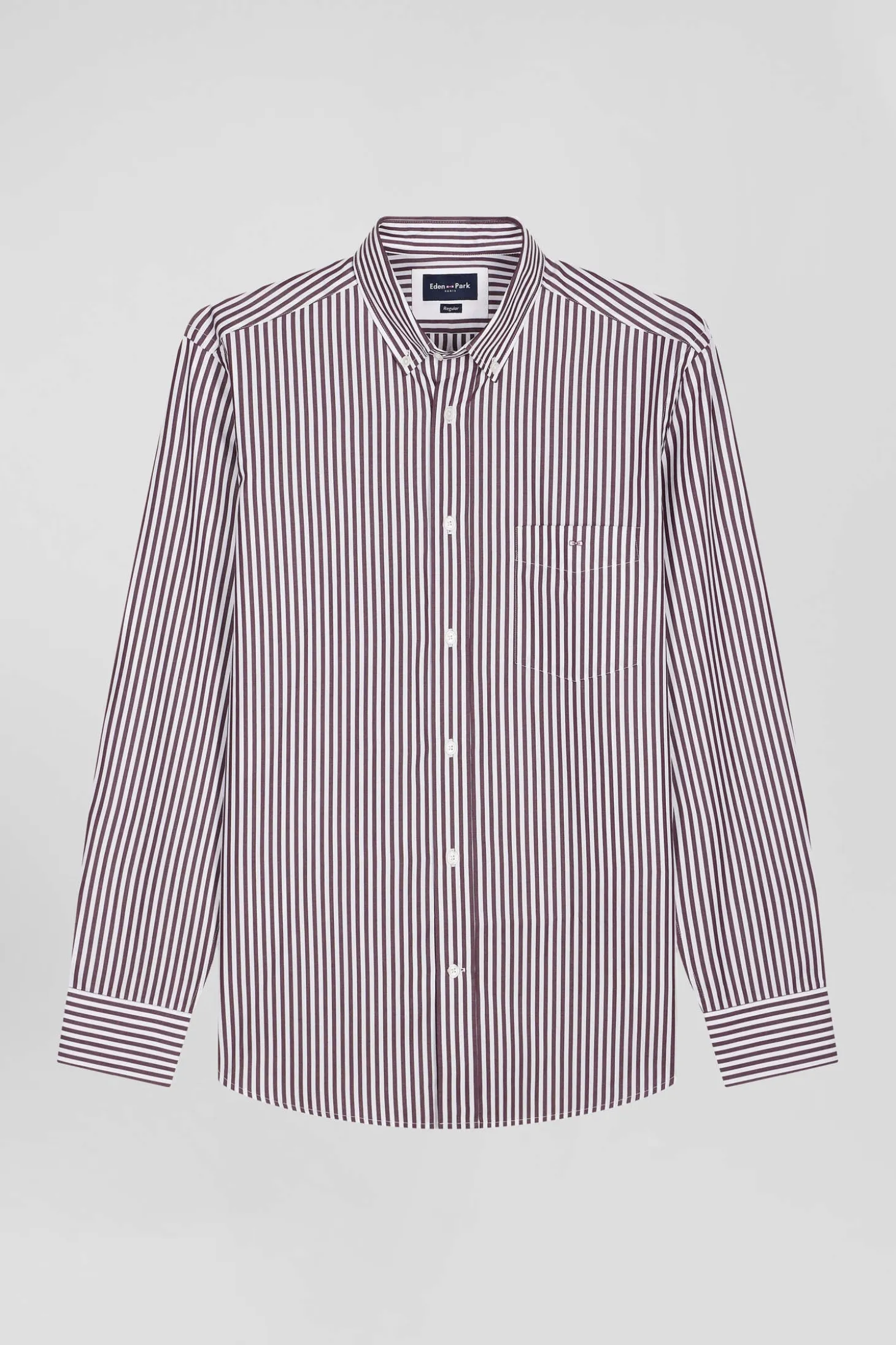 Burgundy striped cotton poplin shirt Regular fit