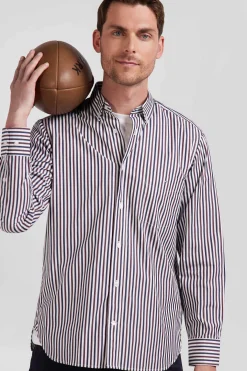 Burgundy striped cotton poplin shirt Regular fit