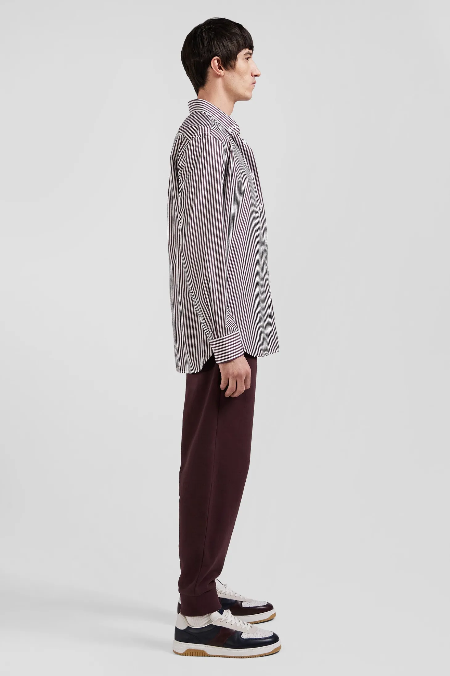 Burgundy striped cotton poplin shirt Regular fit