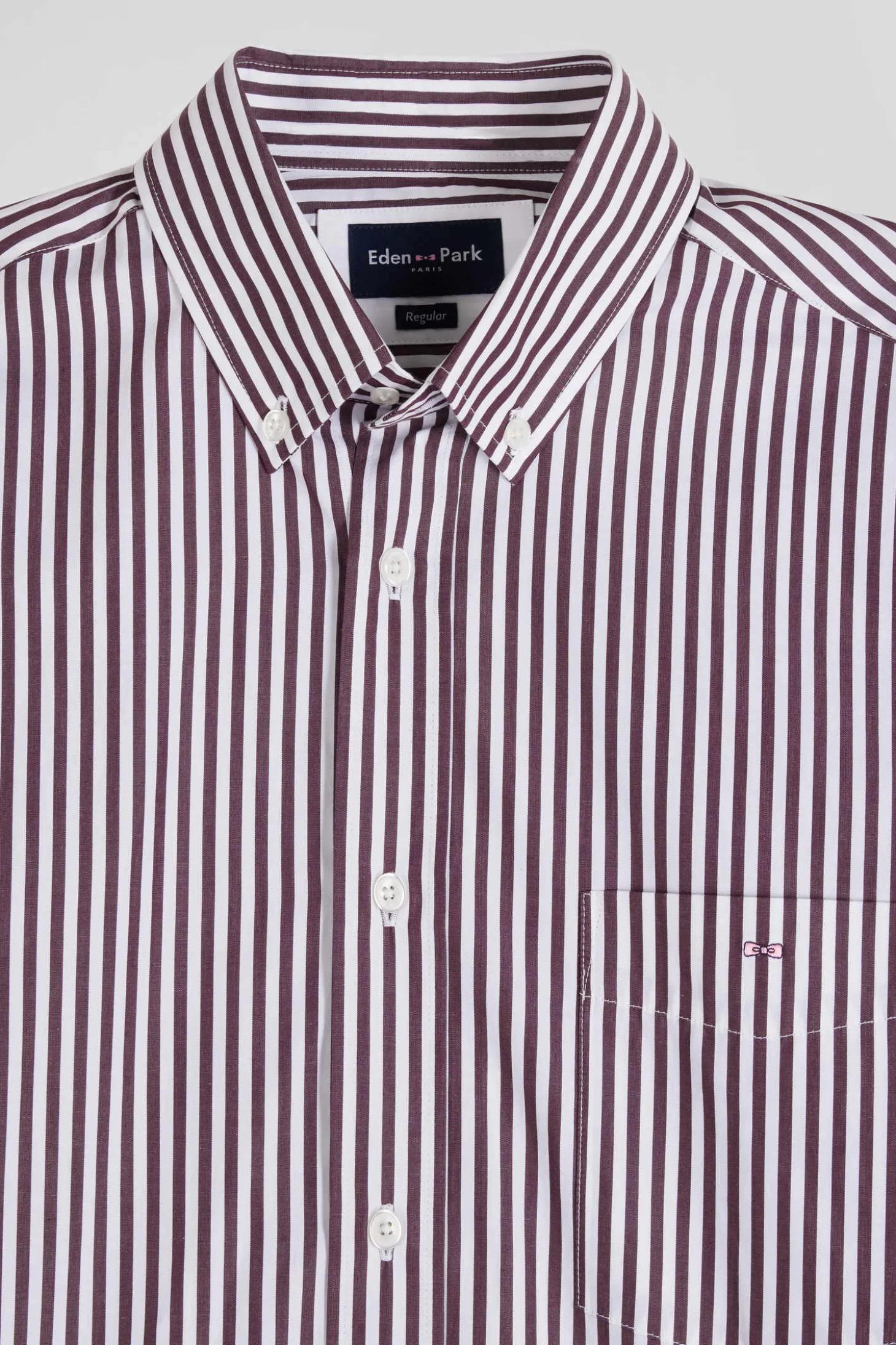 Burgundy striped cotton poplin shirt Regular fit