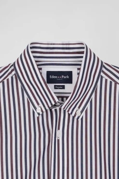 Burgundy striped cotton poplin shirt Regular fit