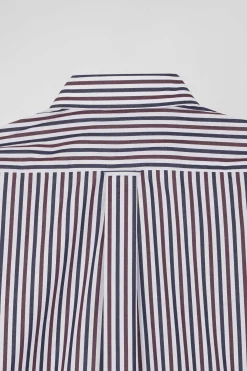 Burgundy striped cotton poplin shirt Regular fit