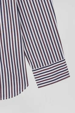 Burgundy striped cotton poplin shirt Regular fit