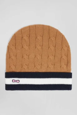 Camel cable knitted cotton beanie