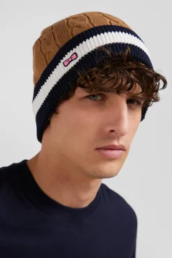 Camel cable knitted cotton beanie