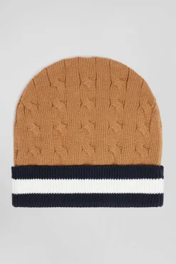 Camel cable knitted cotton beanie