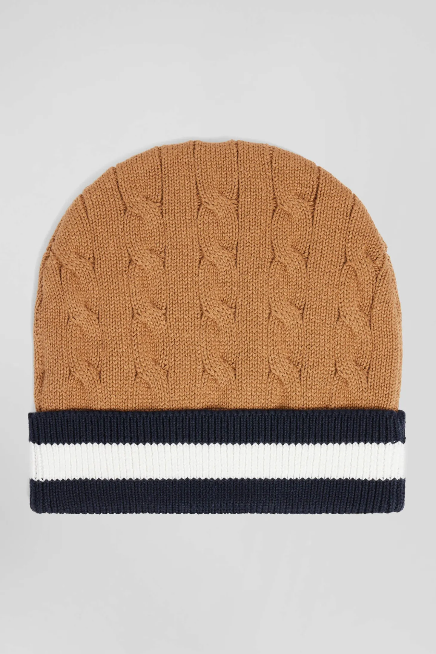Camel cable knitted cotton beanie