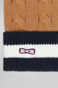 Camel cable knitted cotton beanie