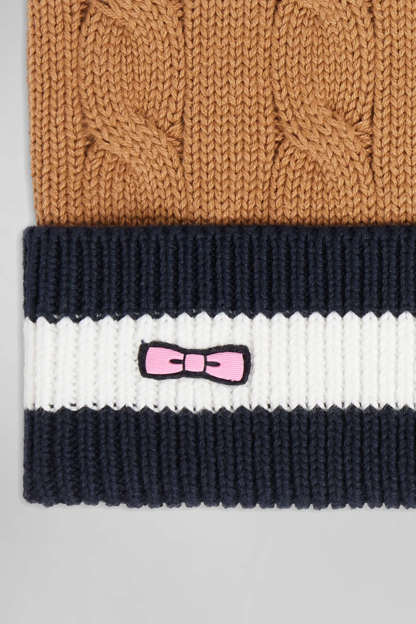 Camel cable knitted cotton beanie