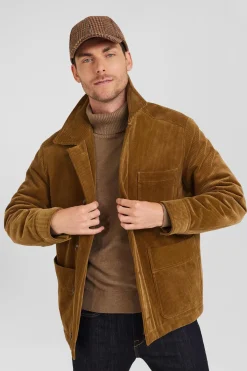 Camel checkered cotton blend overshirt