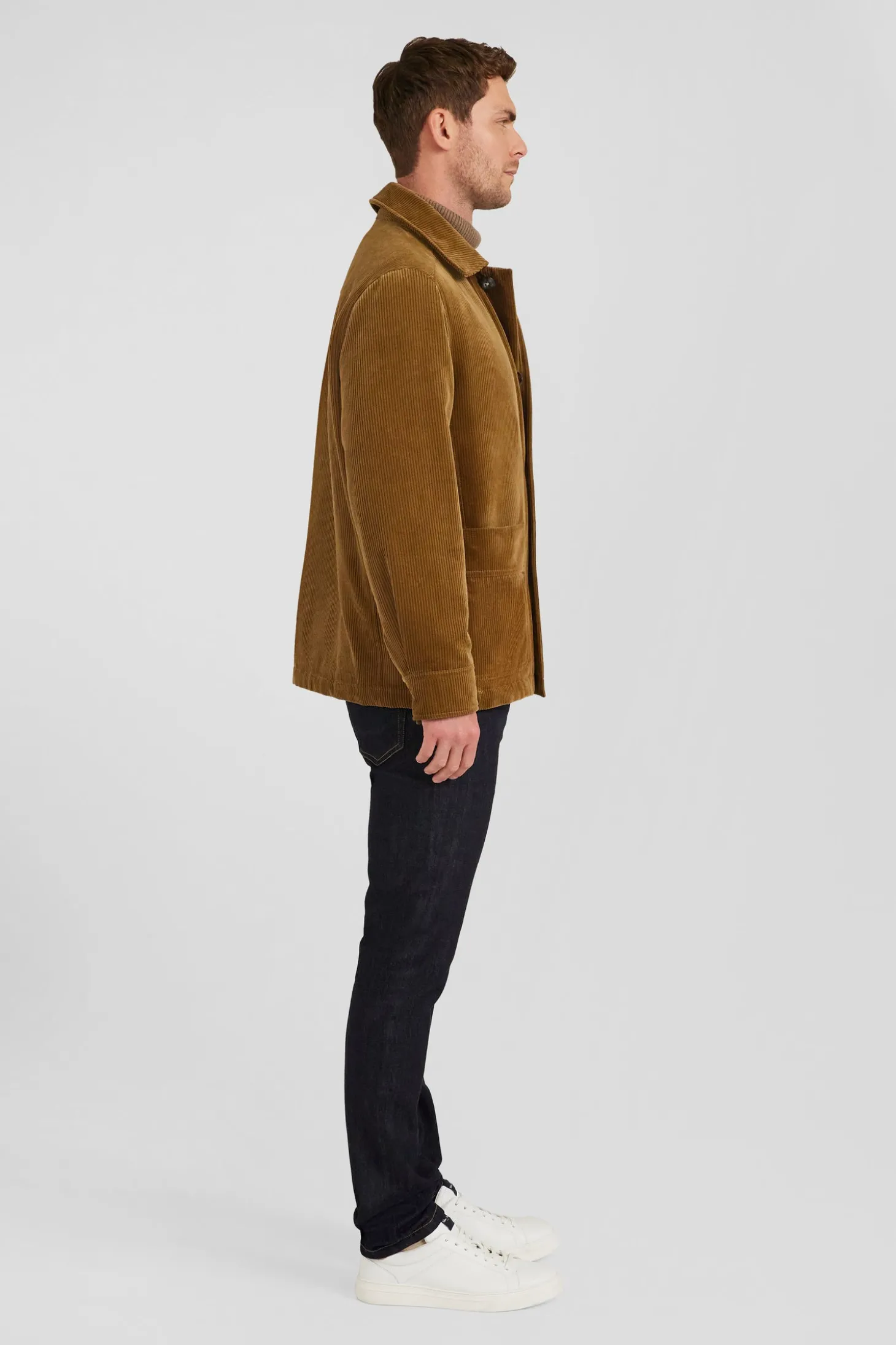 Camel checkered cotton blend overshirt