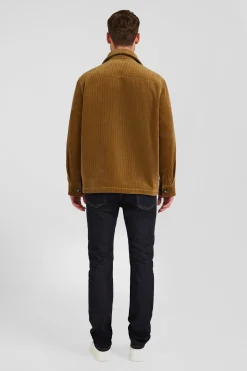 Camel checkered cotton blend overshirt