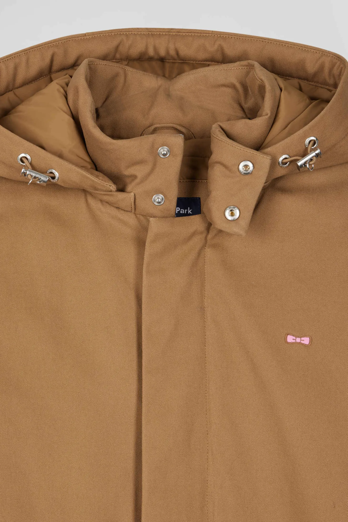 Camel gabardine cotton hooded parka