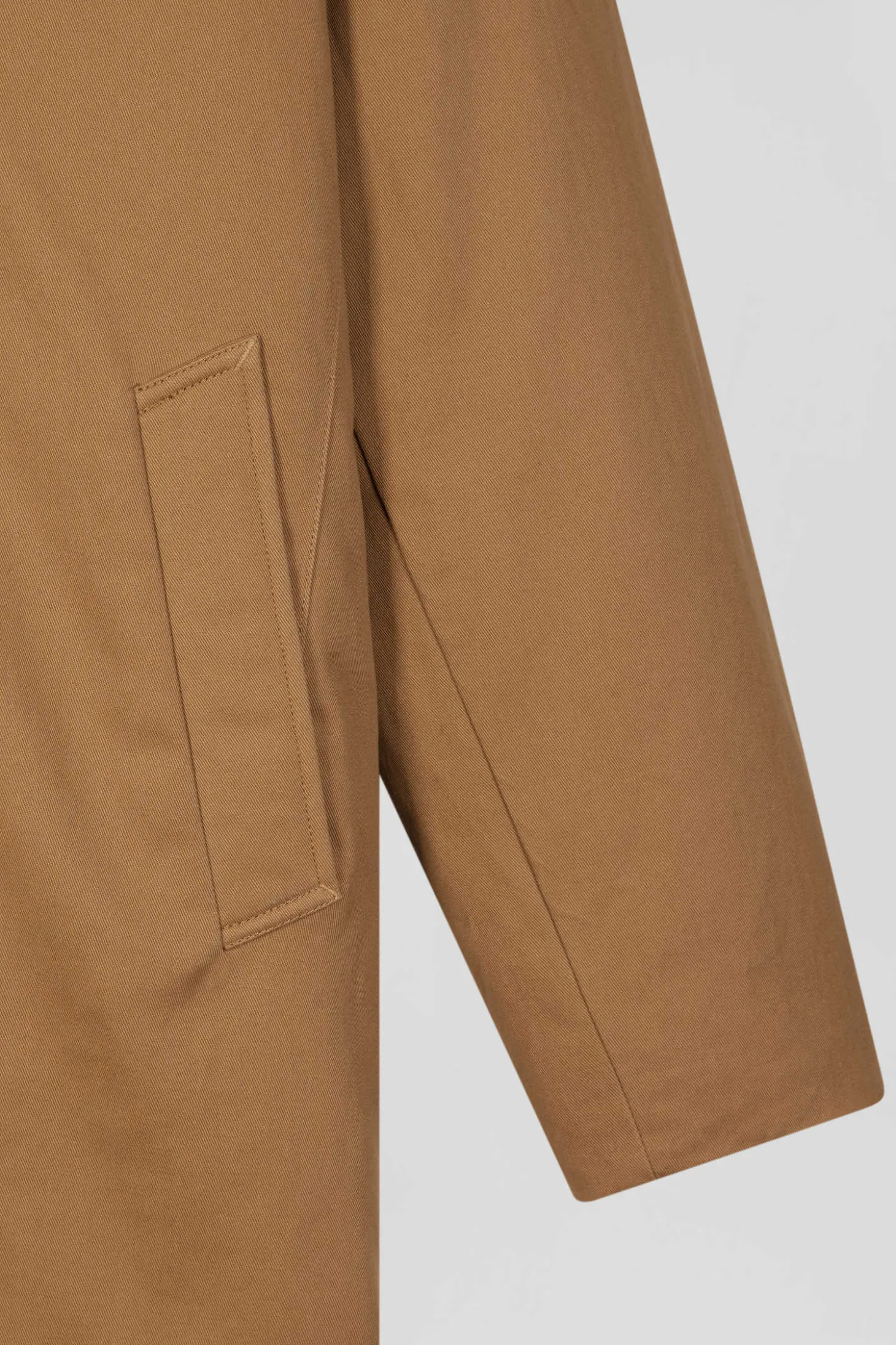 Camel gabardine cotton hooded parka