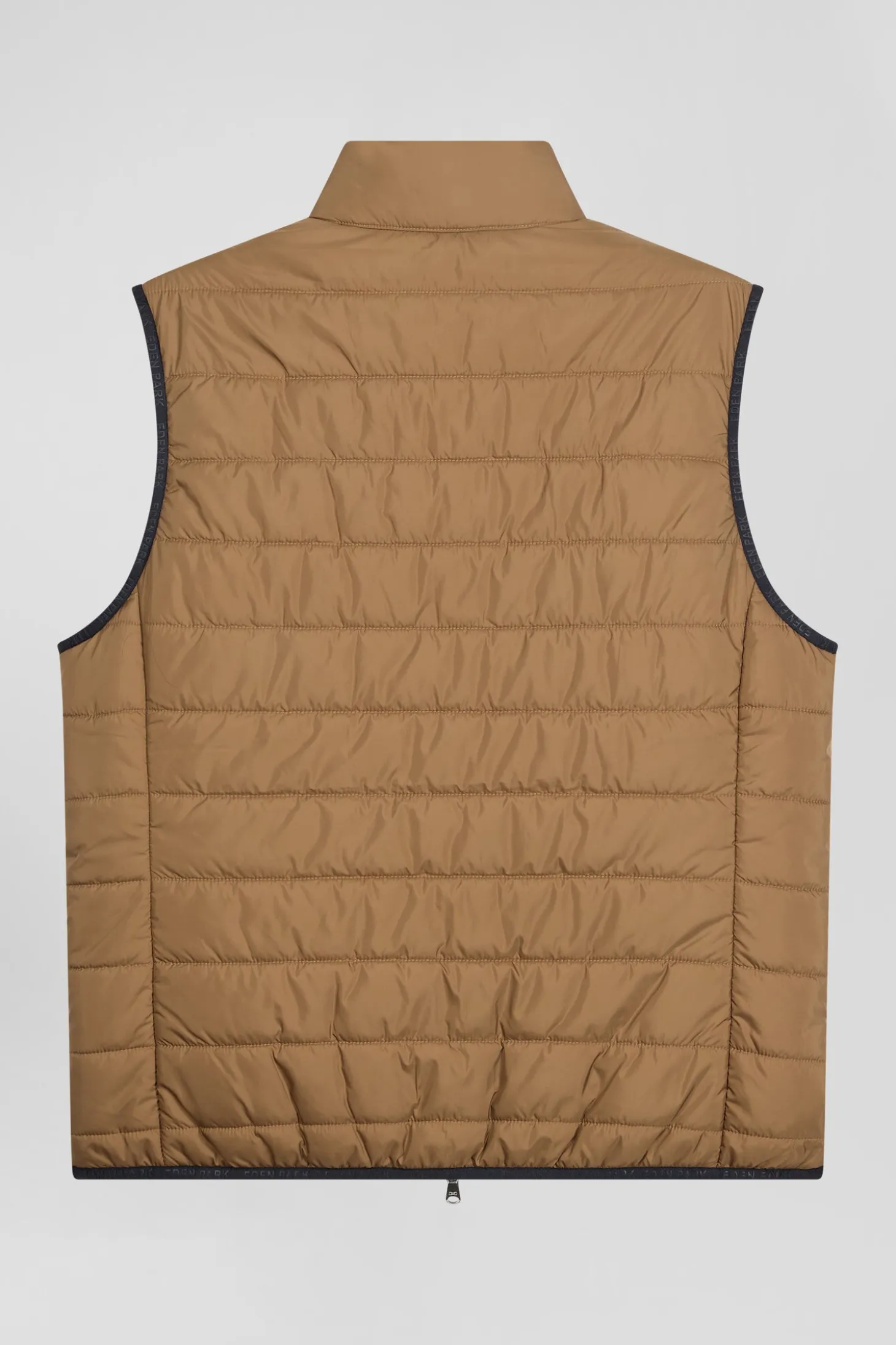 Camel quilted sleeveless high collar down vest